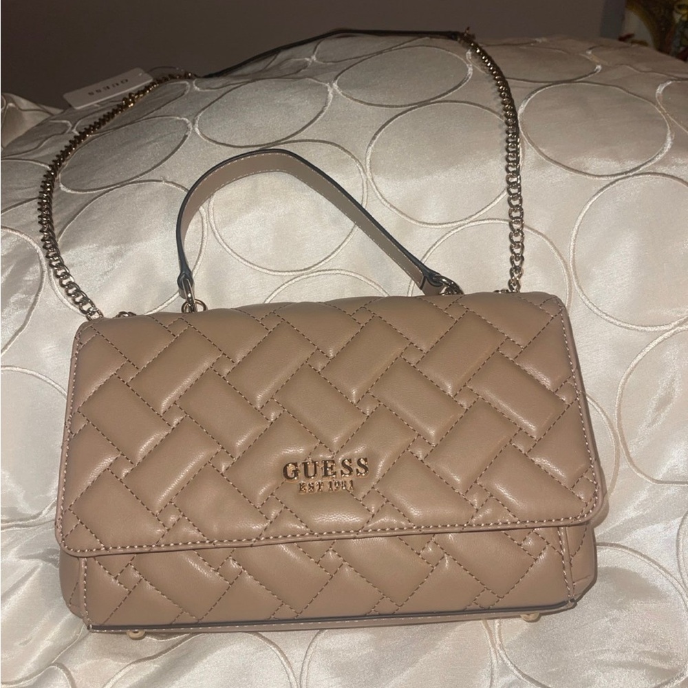 Guess Alanna Convertible Crossbody Quilted Purse NWT Beige